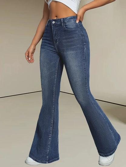 Damen Schlaghose Blau Retro High-Waist – Stretch Flared Pants - FUXLShop