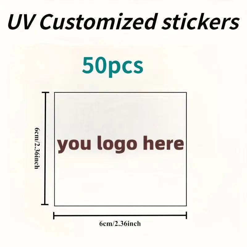 Personalisierte uv-transfer-sticker 6 cm quadratisch mit weißer oberfläche für eigenem logo von fuxlshop