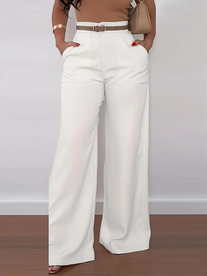 Elegante High-Waist Marlene-Hose – Weites Bein, Unifarben, Ganzjährig Tragbar - FUXLShop