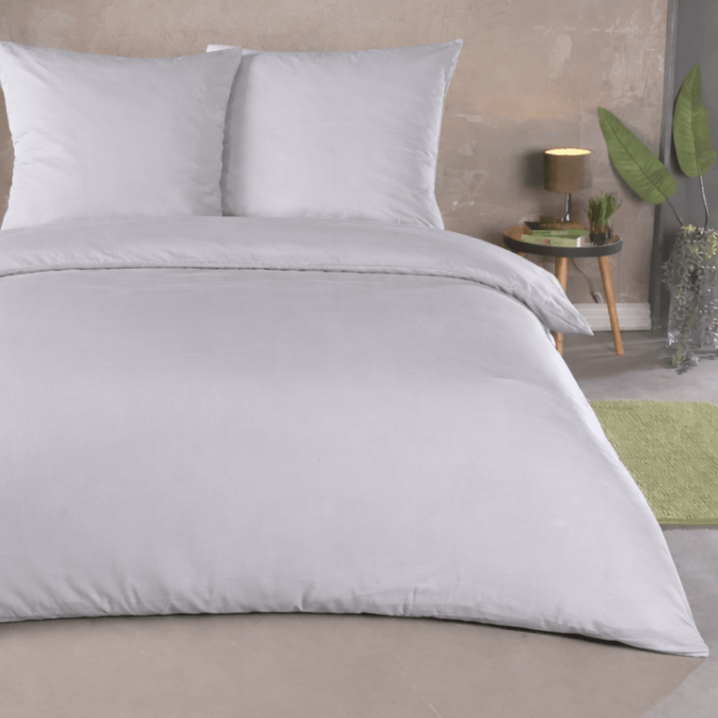 Mikrofaser Bettbezug 200x200 cm Hellgrau – Uni Bettwäsche-Set mit Kissenbezug