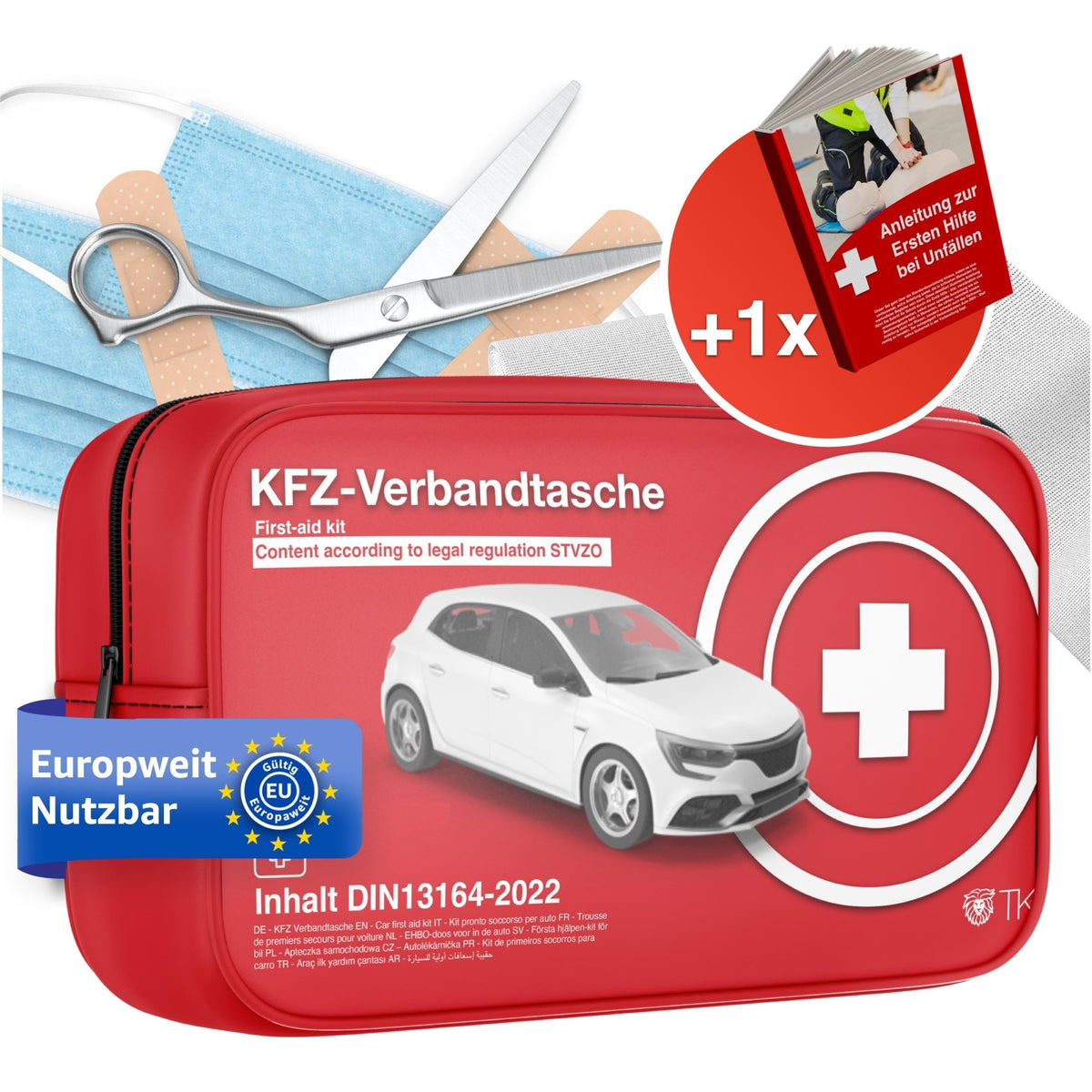 KFZ Verbandkasten Standard 2024 DIN 13164 rot kompakt