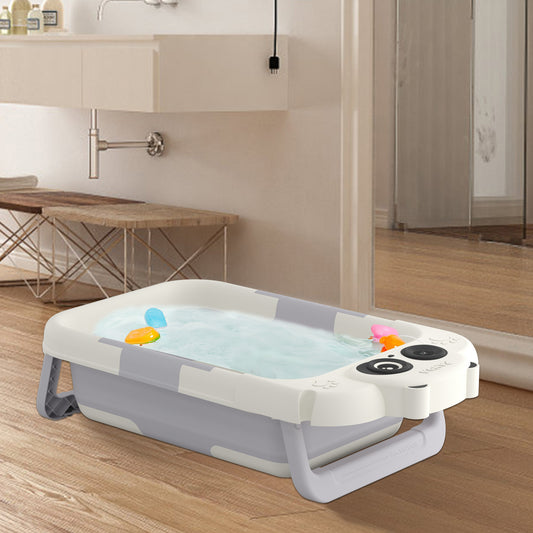 Faltbare Babybadewanne mit Badekissen & integriertem Thermometer – tragbar, rutschfest, leicht & stabil – ideal für Neugeborene, Kleinkinder, Reisen & Zuhause