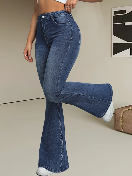 Blue retro stretchy flared pants high-waist Damenhose mit Schlag, figurbetont und bequem