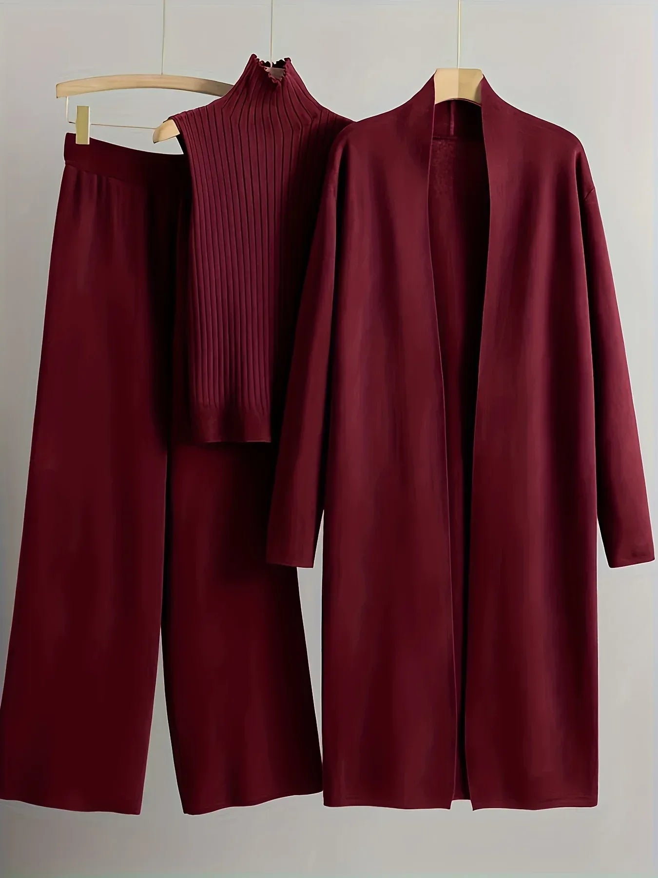 Damen 3-teiliges Strickset - Pullover, Cardigan & Hose - Casual Loungewear - FUXLShop