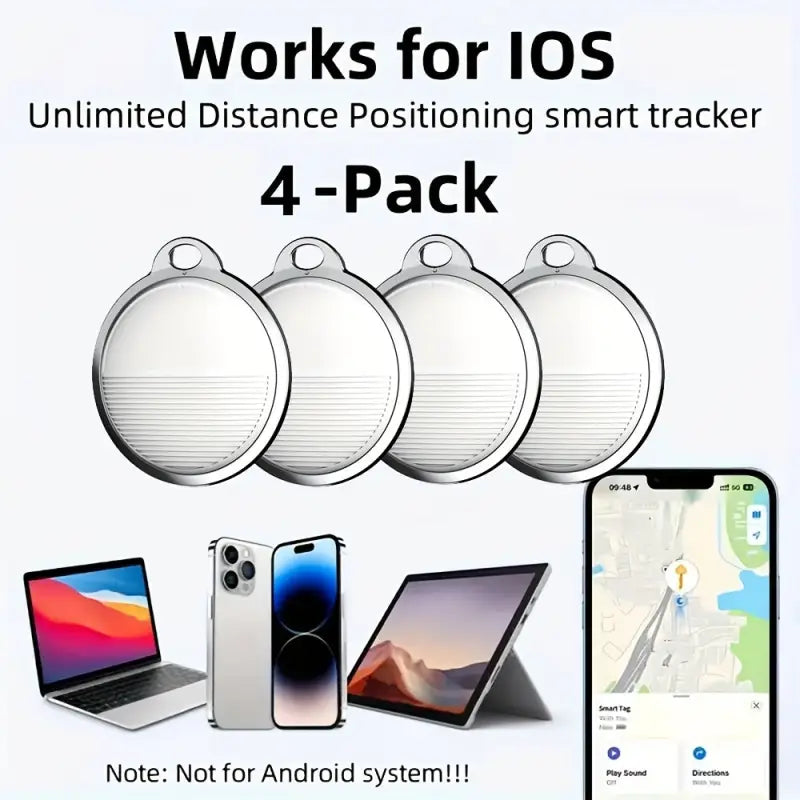 Silberne runde smart tracker tags mit strukturierter oberfläche und schlaufe für apple ios zur ortung von schlüsseln und geldbeuteln