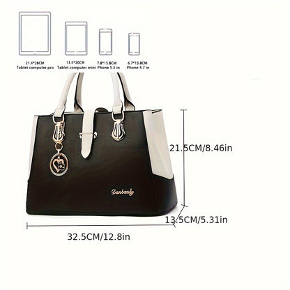 Damen Schultertasche mit Buchstaben-Detail – Elegante Handtasche mit Doppelgriff, große Arbeitstasche, schlichtes Design, für Büro & Alltag, mehrere Farben