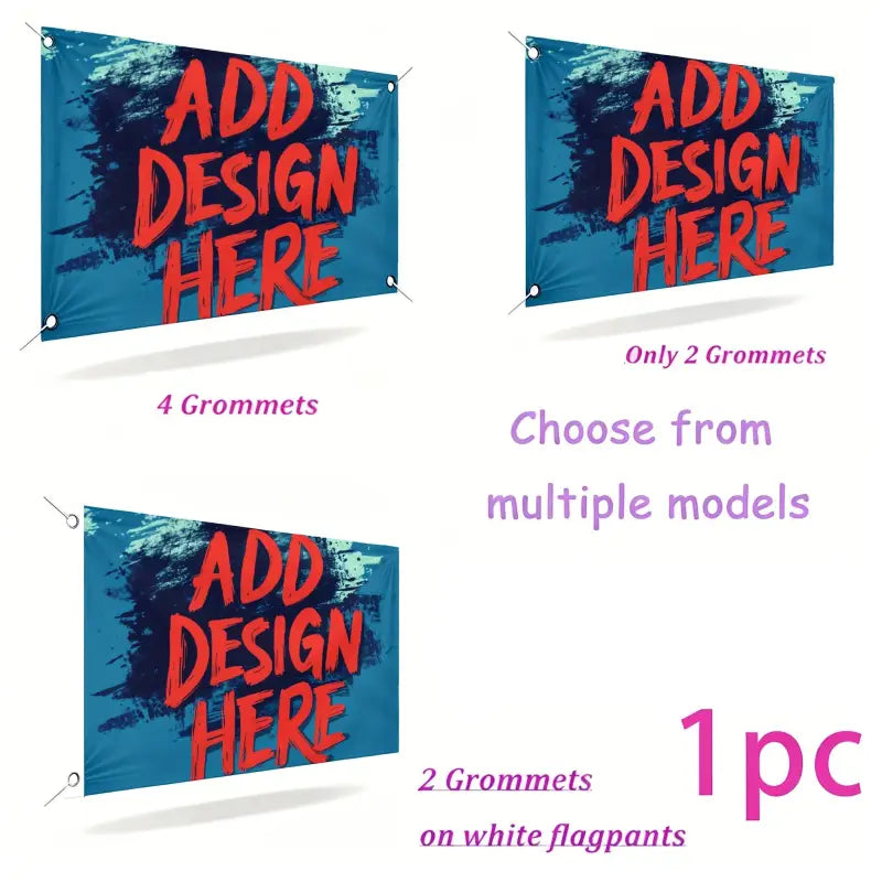 Personalisiertes banner mit eigenem text in roter graffiti schrift auf blauem hintergrund mit schwarzen farbspritzern und metallösen