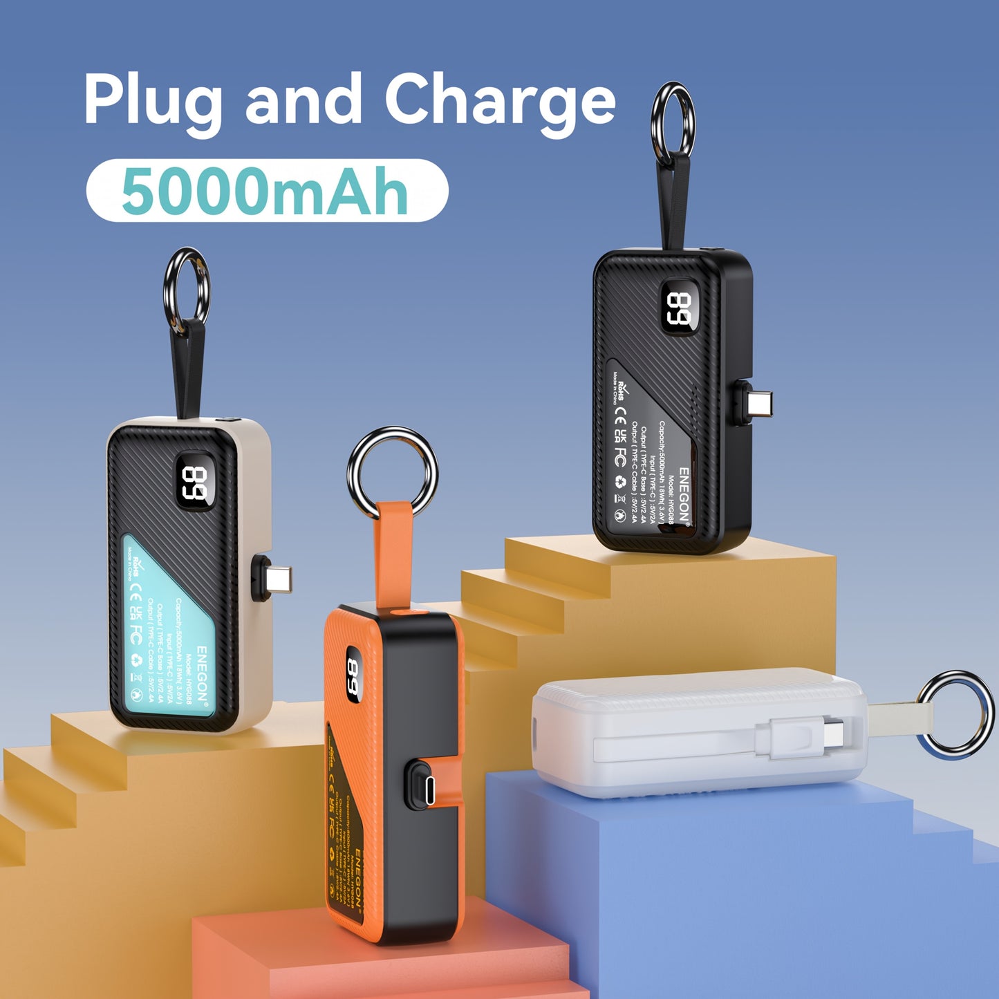 2er-Pack 5000 mAh Powerbanks – ultrakompakt & leicht, 12 W Schnellladung, USB-C & faltbarer Typ-C, ideal für iPhone, Samsung, iPad, Notfall-Strom