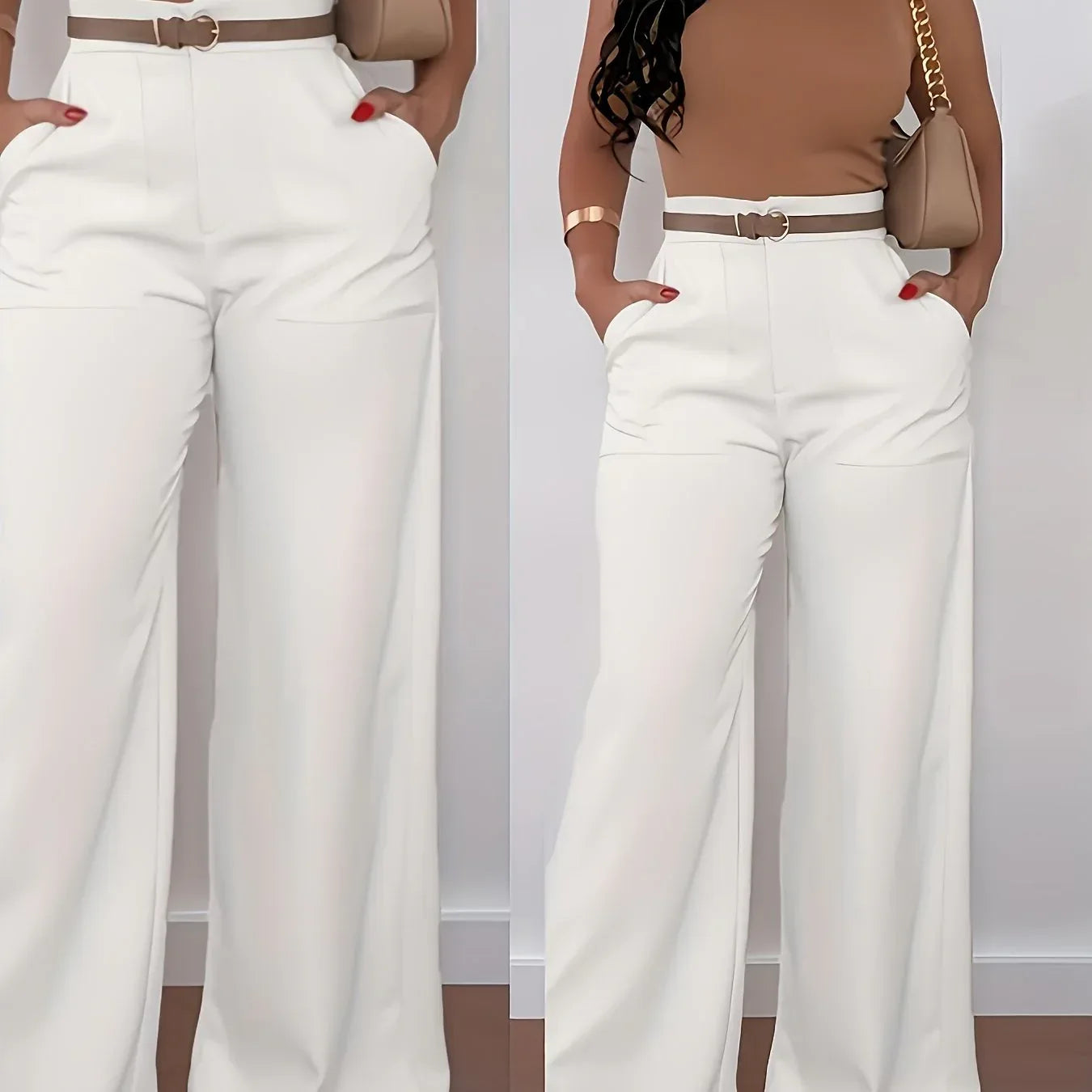 Elegante High-Waist Marlene-Hose – Weites Bein, Unifarben, Ganzjährig Tragbar - FUXLShop