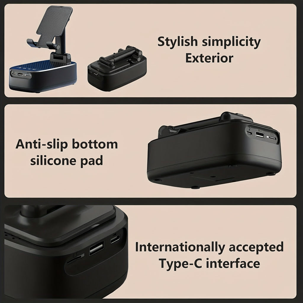 NewRixing 6W Wireless Lautsprecher mit Handyhalter – TWS Dual Pairing, 1800mAh Akku, Hi‑Fi Stereo & Bass, USB‑C, Powerbank, Indoor/Outdoor