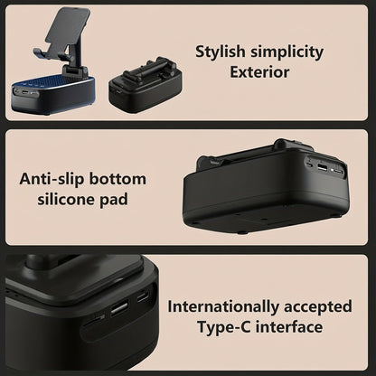 NewRixing 6W Wireless Lautsprecher mit Handyhalter – TWS Dual Pairing, 1800mAh Akku, Hi‑Fi Stereo & Bass, USB‑C, Powerbank, Indoor/Outdoor