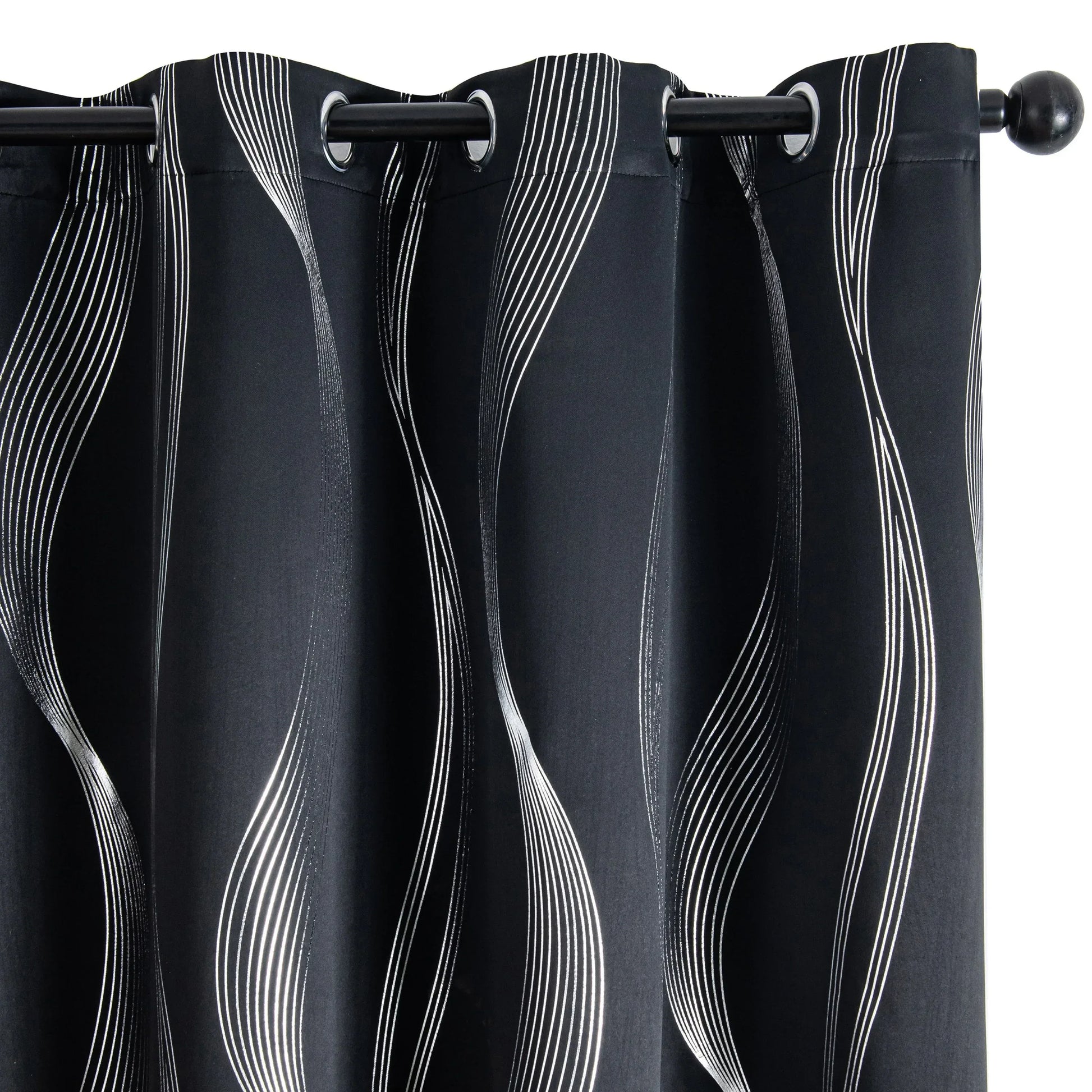 Verdunkelungsvorhänge mit Ösen - Geometrische Wellen-Muster Silber - 213cm Lang, Blickdicht & Wärmeisolierend (2er Set) - FUXLShop