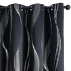 Verdunkelungsvorhänge 2er set 213cm lang mit geometrische wellen-muster silber auf schwarzem grund
