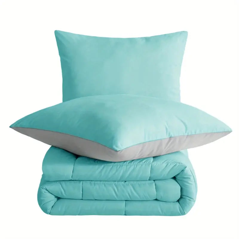 Teal wendbares steppdecken-set 2-teilig mit zwei kissenbezügen grau unterseite ideal zum online bestellen geschenkideen