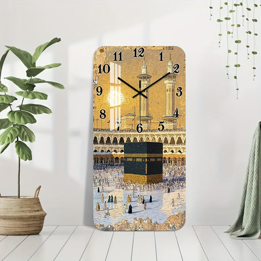 Wanduhr lautlos Kaaba Motiv – Islamische Dekoration quadratisch, HD-Glanz, für Wohnzimmer Schlafzimmer Küche