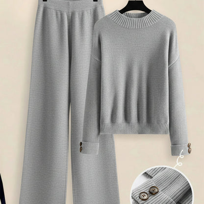 Damen Zweiteiler-Set mit Seitenstreifen – Rundhals Pullover & Gerade Hose, Weiche Freizeitkleidung für Herbst & Winter - FUXLShop