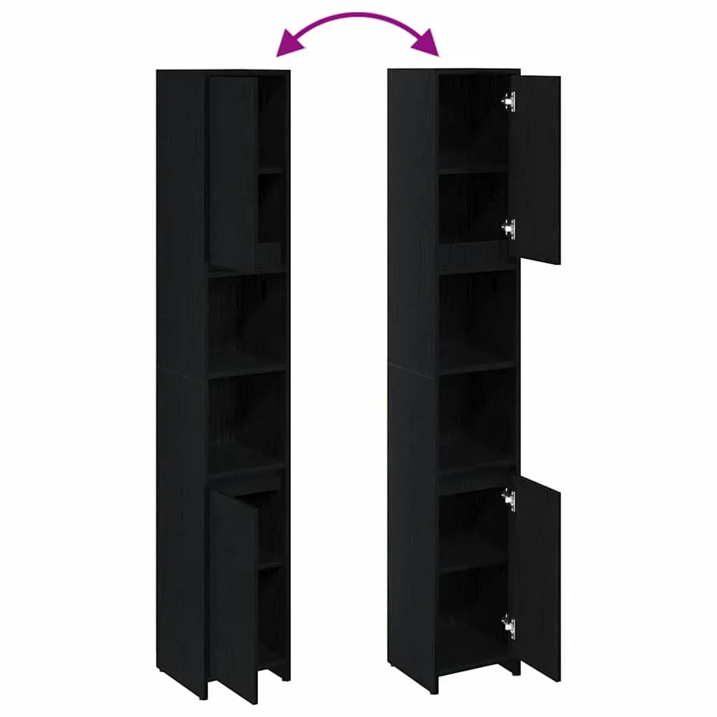 Badezimmer Hochschrank Schwarz Eiche 45cm – Modern mit verstellbaren Regalen - FUXLShop