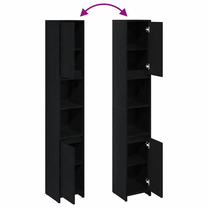 Badezimmer Hochschrank Schwarz Eiche 45cm – Modern mit verstellbaren Regalen - FUXLShop