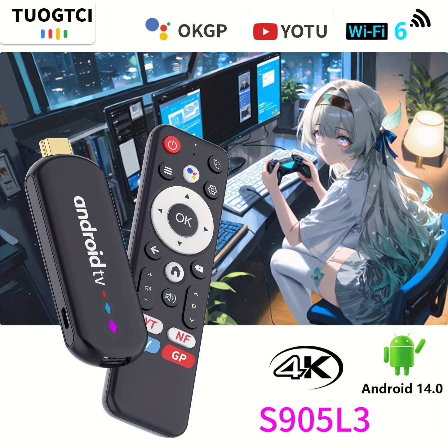 Smart TV Stick S905L3 mit Android 14, 8K Decoding, WiFi 6 und Google Assistant