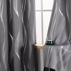 Vernkelungsvorhänge 2er set 213cm lang mit grauen vorhängen und geometrischem wellen-muster silber