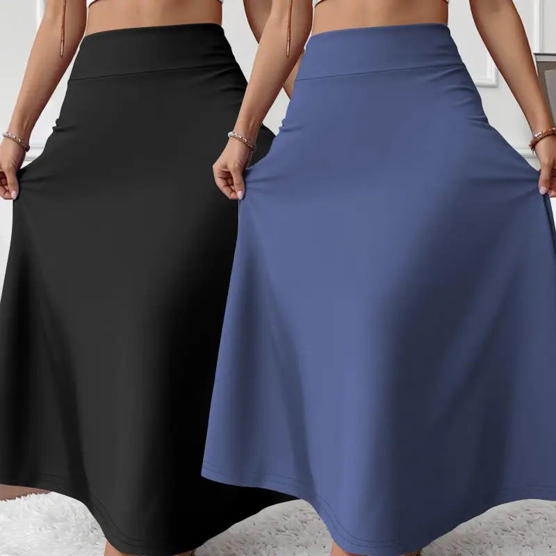 Hochbund maxirock in schwarz und blau mit ausgestelltem a-linien-schnitt, bequemer flowy maxirock online bestellen