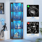 Eckbücherregal 4 Etagen mit LED-Beleuchtung & Bewegungssensor – Glas, Schwarz, Modern