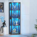 Eckbücherregal mit glastüren und blauer led-beleuchtung schwarzes vitrinenmöbel online bestellen günstige angebote