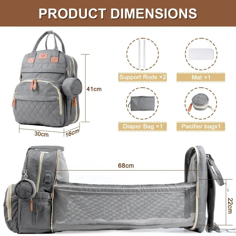 Grauer gesteppter grovy eltern-rucksack mit braunen lederakzenten und vielen fächern multifunktionale wickeltasche online bestellen