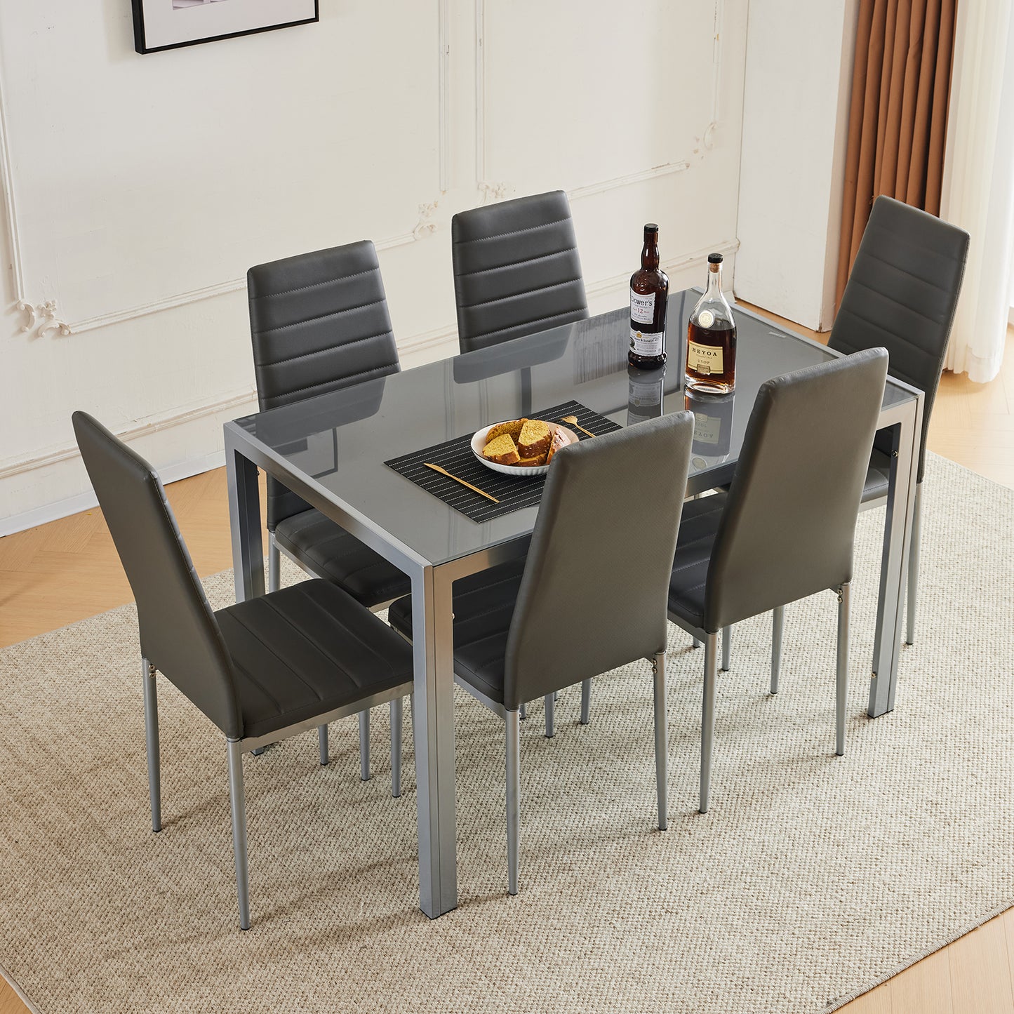 Bonlo Esszimmerstühle 6er-Set – gepolstert mit Metallbeinen, Kunstlederbezug, bis 140 kg belastbar, grau – ideal für Esszimmer, Wohnzimmer & Büro