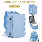 Leichter reiserucksack 40x20x25 cm aus strapazierfähigem hellblauem stoff mit mesh-trägern und handgepäck erweiterbar airline-konform