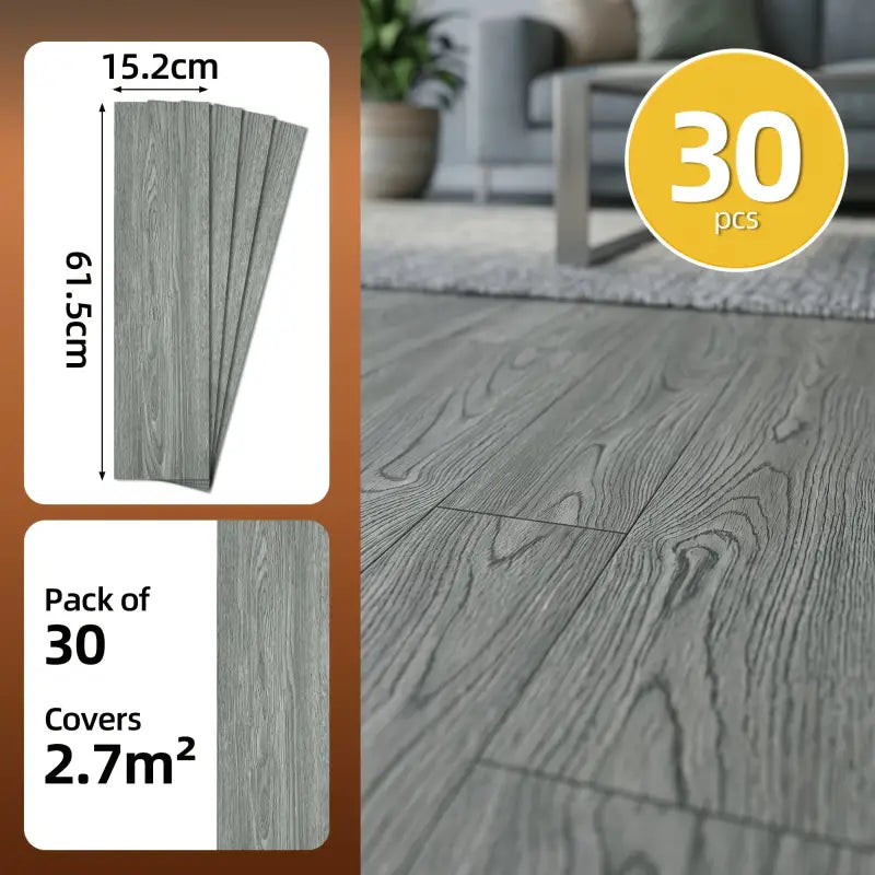 Selbstklebende pvc-bodenfliesen in grau mit holzmaserung 30 stück 60x15 cm für schnelle renovierung online bestellen