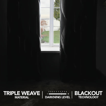 Verdunkelungsvorhänge Schwarz-Weiß Wellenmuster 2er Set - Ösenvorhänge