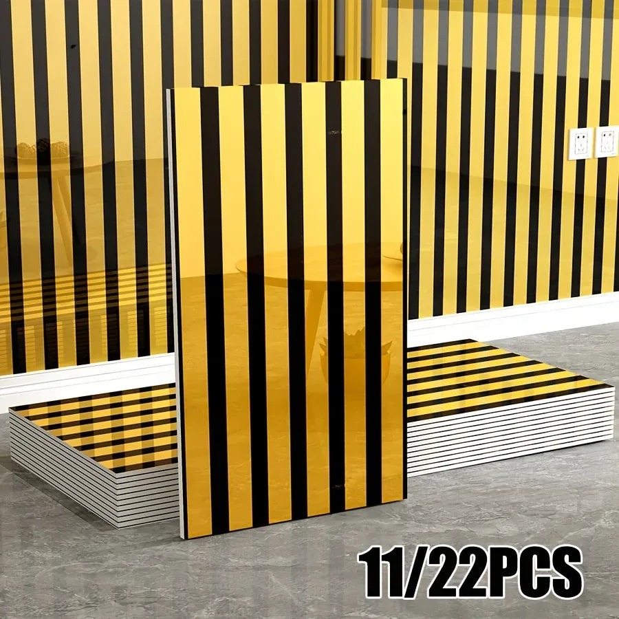 Luxus Spiegel-Wandpaneele 11/22 Stück - Selbstklebende 3D Wandfliesen Gold/Silber 60x30cm für Wohnzimmer & Schlafzimmer - FUXLShop