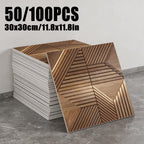 PVC-Wandfliesen mit geometrischem Dreiecksmuster in Holzoptik, Format 30 × 30 cm