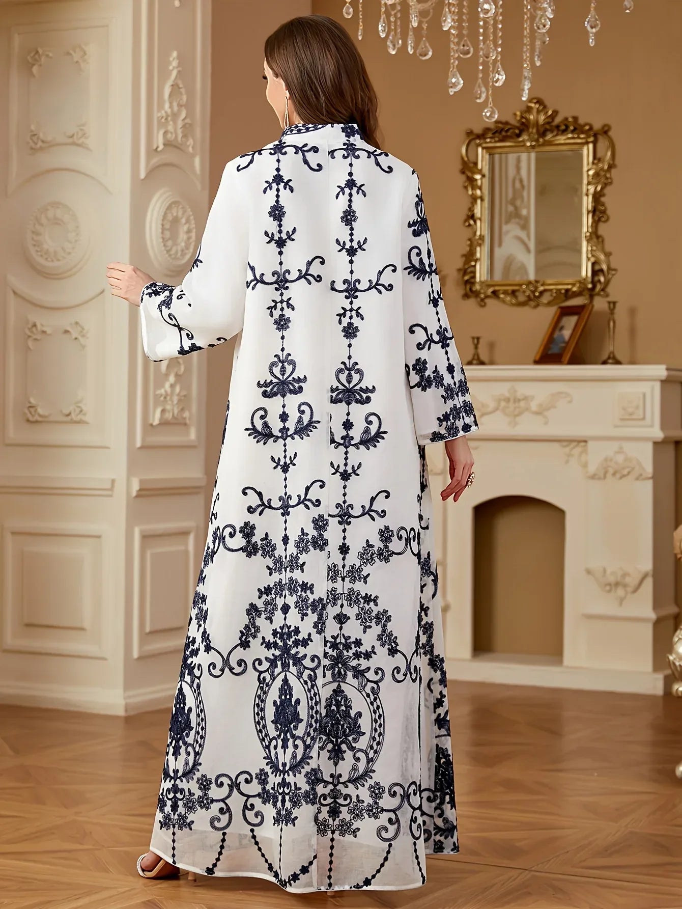 Elegantes Pailletten-Abendkleid mit Stehkragen - Langarm Maxi-Kleid für festliche Anlässe - FUXLShop