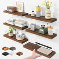 Dunkelbraunes wandregal 6er set schwebend mit unsichtbarer halterung in 4 farben und minimalistisches design