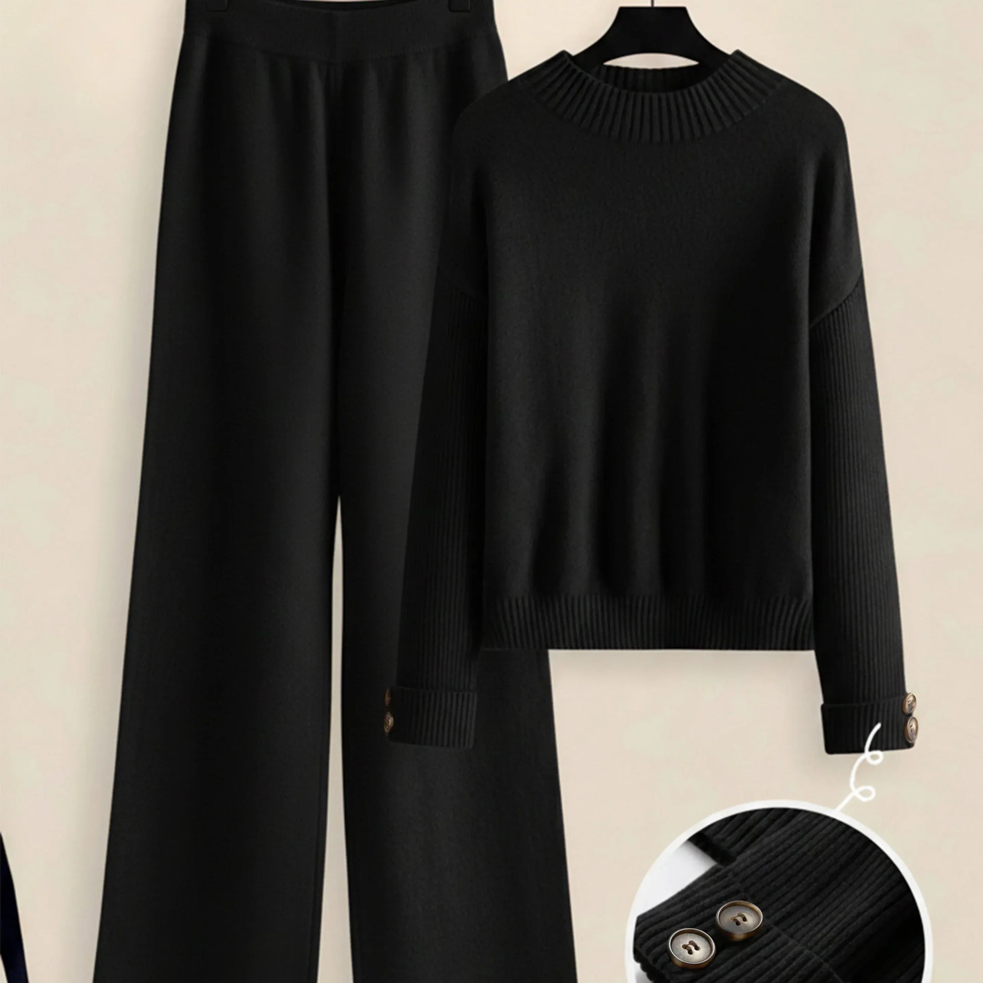 Damen Zweiteiler-Set mit Seitenstreifen – Rundhals Pullover & Gerade Hose, Weiche Freizeitkleidung für Herbst & Winter - FUXLShop
