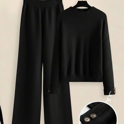 Damen Zweiteiler-Set mit Seitenstreifen – Rundhals Pullover & Gerade Hose, Weiche Freizeitkleidung für Herbst & Winter - FUXLShop