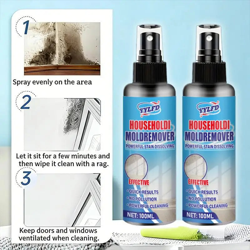 Zwei identische 100ml sprayflaschen yylfd multifunktionaler wandreiniger 100ml mit blauem etikett und schwarzem aufsatz