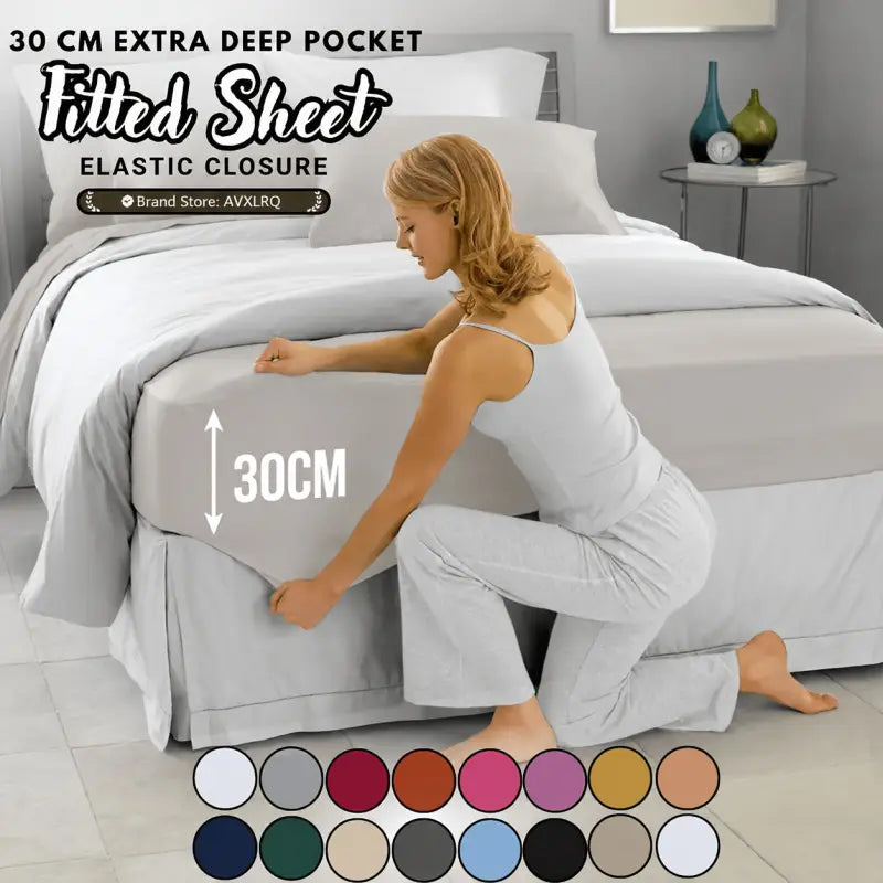 Lightgraues spannbettlaken mit 30 cm extra tiefem satin-steckfach und elastischem verschluss online bestellen günstig