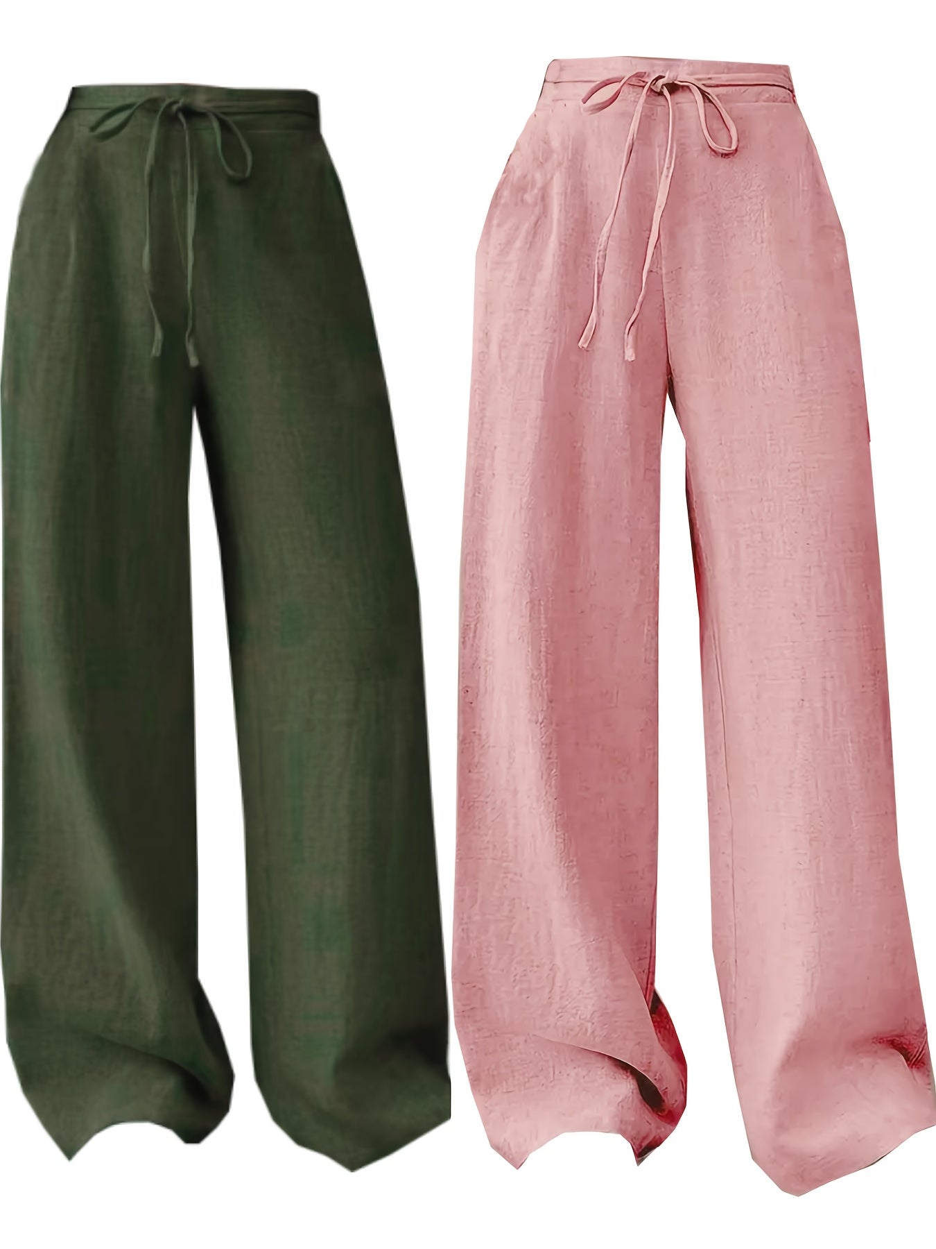 2er-Set Damen Elegante Weite Stoffhosen mit Taschen – Gerade Beinform, Einfarbig, Bequem für Frühling/Sommer/Herbst, Casual & Business Look
