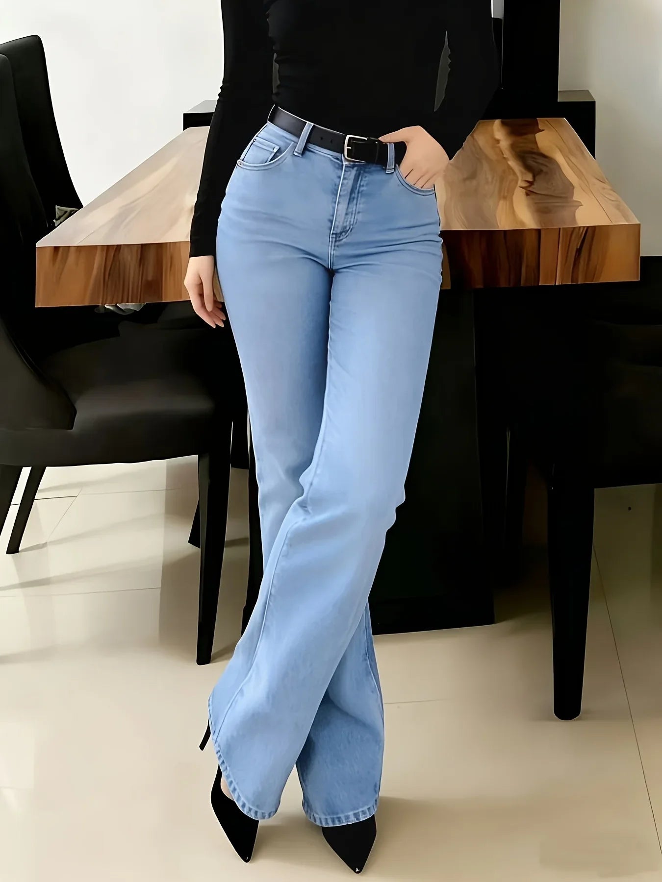 Sky Blue – Loose Fit, Diagonal Pockets