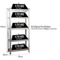 Schwerlastregal 150x70x30 cm mit 5 Fachböden, je 150 kg belastbar – Steckregal Silber Kellerregal