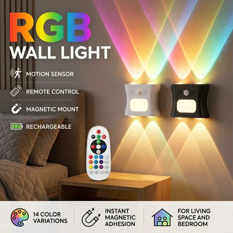 Weiße und schwarze rgb led wandleuchten mit bewegungssensor, fernbedienung und usb akku online bestellen günstige angebote