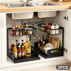 2er-Set Unterschrank Organizer Ausziehbar – 2 Ebenen, Metall, Schwarz