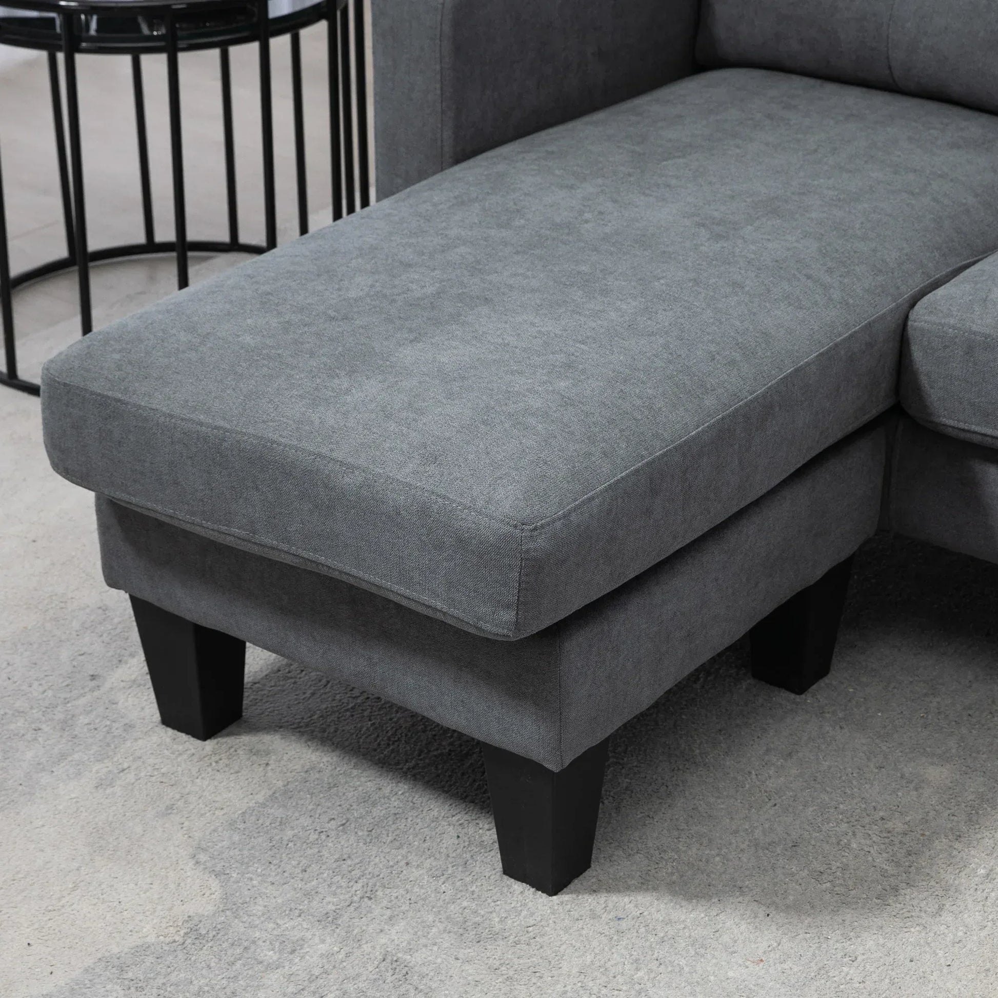 Ecksofa L-Form mit wendebarer Chaiselongue – Federkern & Schaumstoff, Leinenoptik Grau - FUXLShop