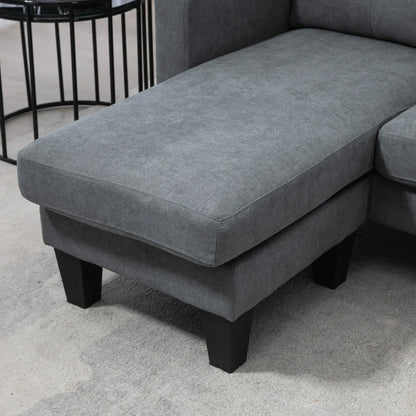 Ecksofa L-Form mit wendebarer Chaiselongue – Federkern & Schaumstoff, Leinenoptik Grau - FUXLShop