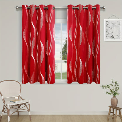 Verdunkelungsvorhänge Schwarz-Weiß Wellenmuster 2er Set - Ösenvorhänge