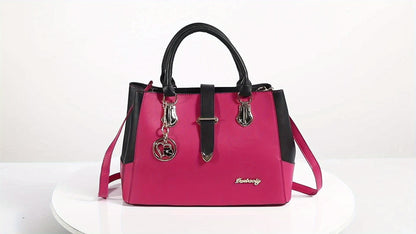 Damen Schultertasche mit Buchstaben-Detail – Elegante Handtasche mit Doppelgriff, große Arbeitstasche, schlichtes Design, für Büro & Alltag, mehrere Farben