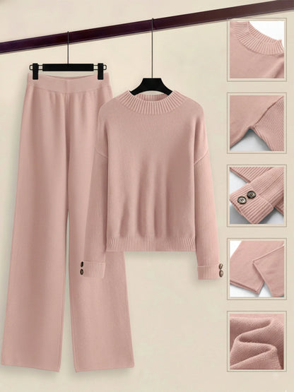 Damen Zweiteiler-Set mit Seitenstreifen – Rundhals Pullover & Gerade Hose, Weiche Freizeitkleidung für Herbst & Winter - FUXLShop